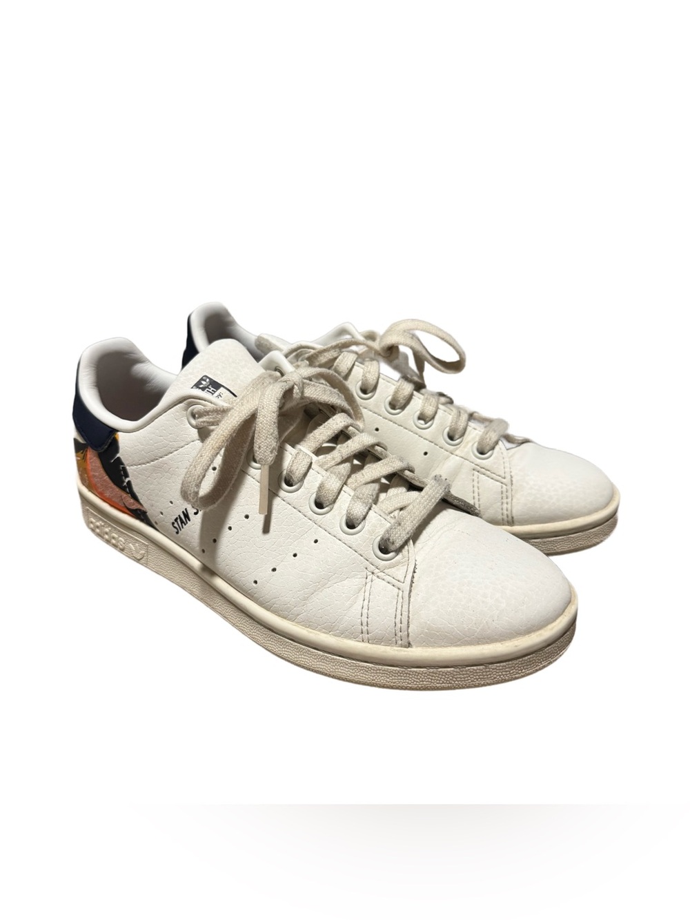 Adidas Stan Smith Women's 7 White Legend Ink Orange Leather Sneaker Low Top Prep